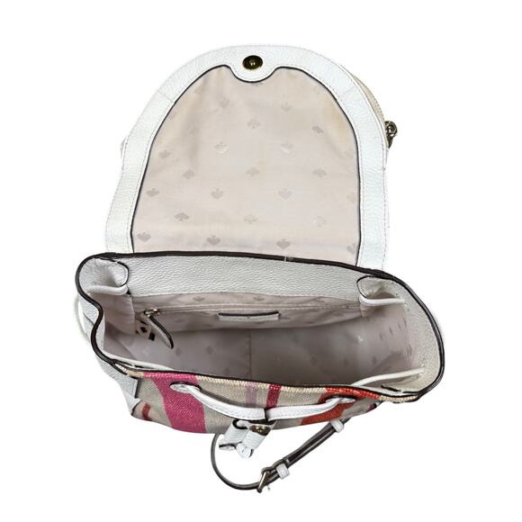 Kate Spade Leila Flap Striped Canvas Backpack Pebbled Leather Pink White main image 10
